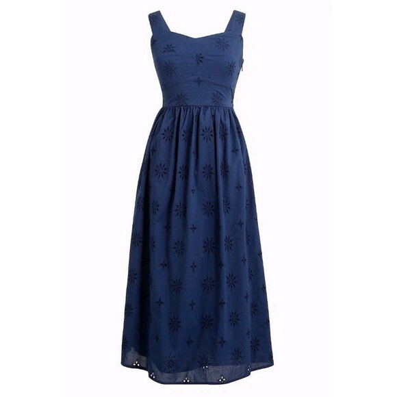 J. Crew Dresses & Skirts - J.Crew Eyelet Midi Dress Antique Navy Blue Sleeveless CI223 Size 16 NWT